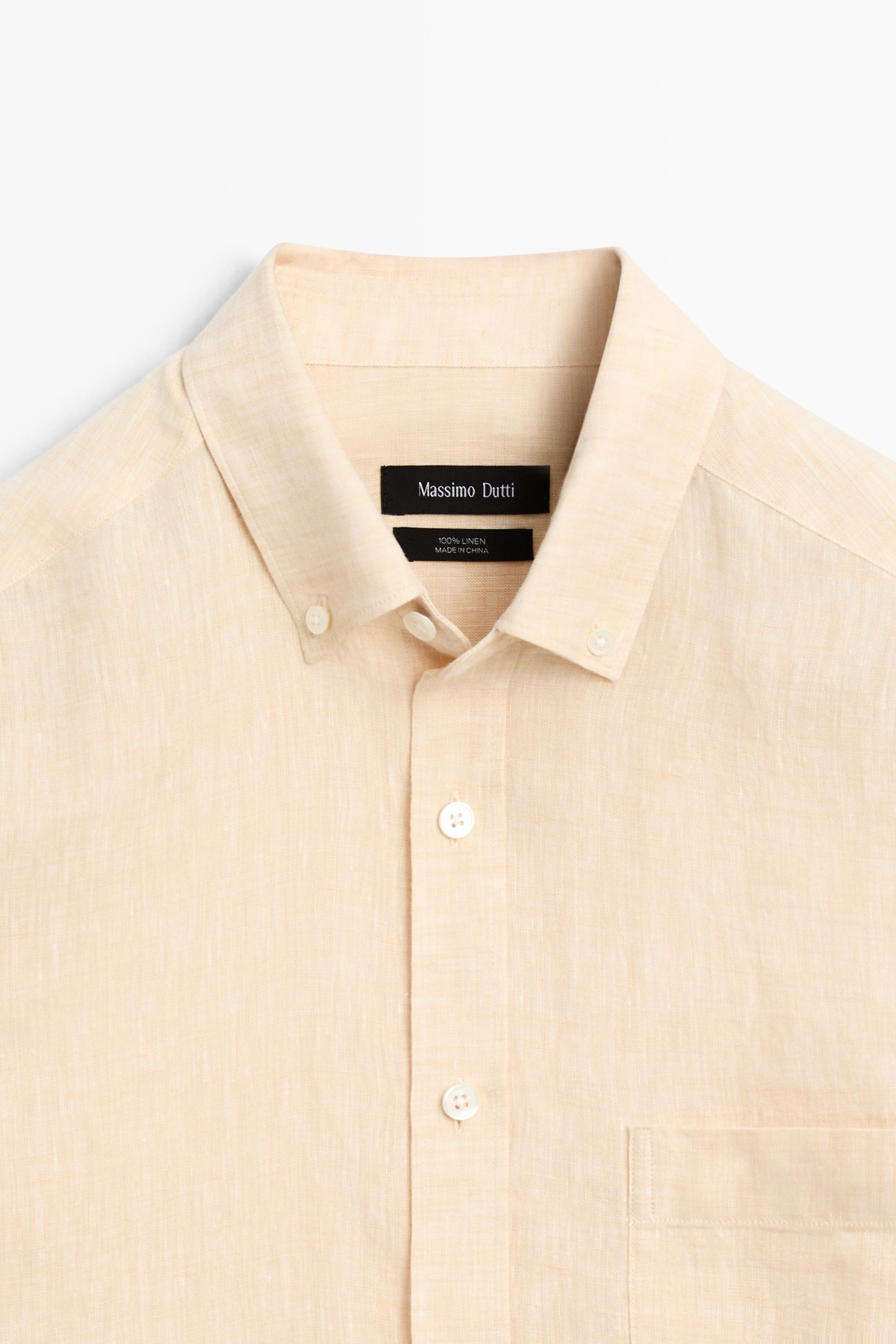 Regular fit 100% linen patch pocket shirt
